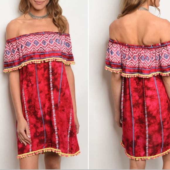 Dresses & Skirts - Mini Pompom TASSEL MAGENTA BLUE DRESS